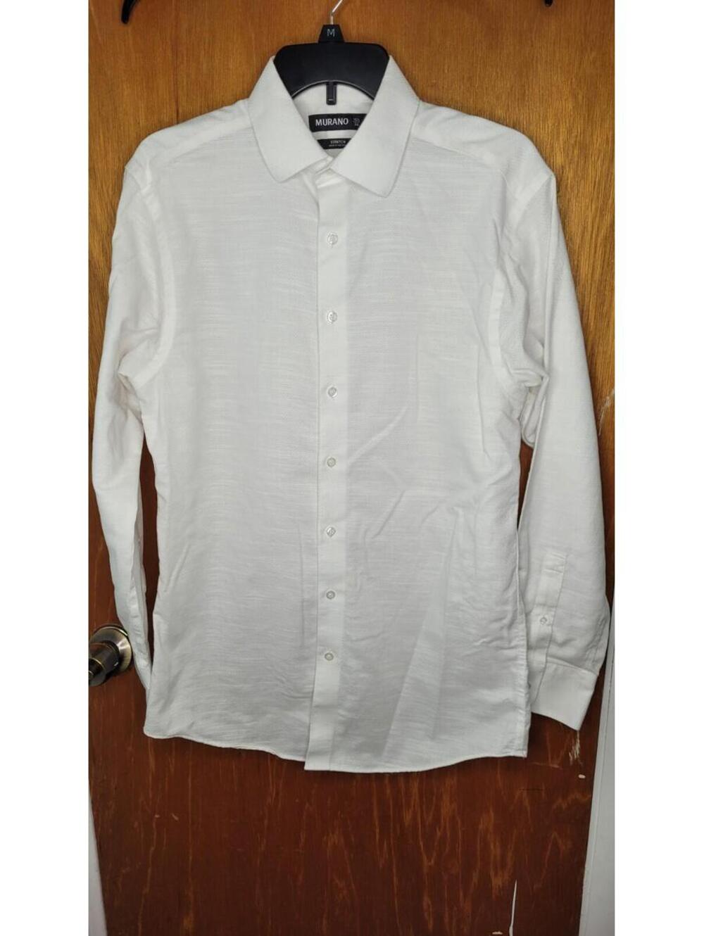 Murano Men's Size Medium White Textured Stretch Long Sleeve Casual Button Down